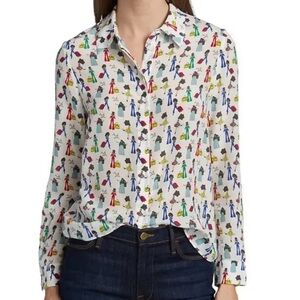 Alice + Olivia Willa Silk travel Multicolor Patterned Button Down Shirt